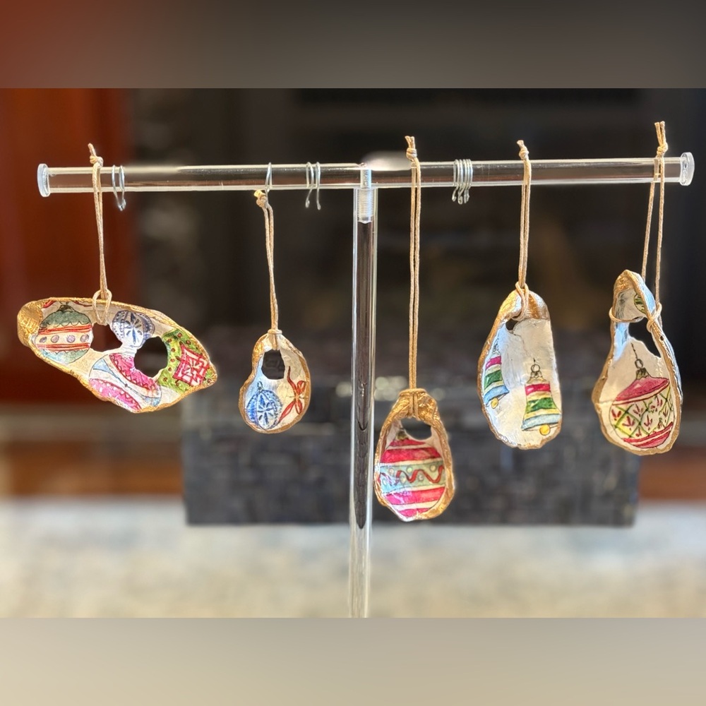 Set of 5 Handcrafted Oyster Shell Ornaments